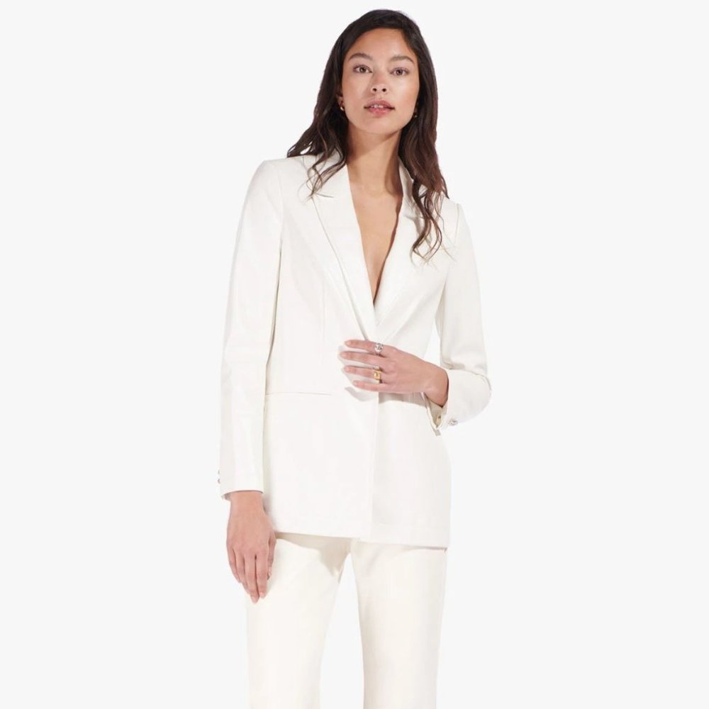 NWT STAUD Madden Blazer Ivory Vegan Leather